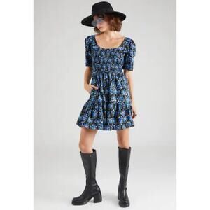 NEW GAP Women's Size XL Puff Sleeve Smocked Mini Dress Blue Ditsy Floral